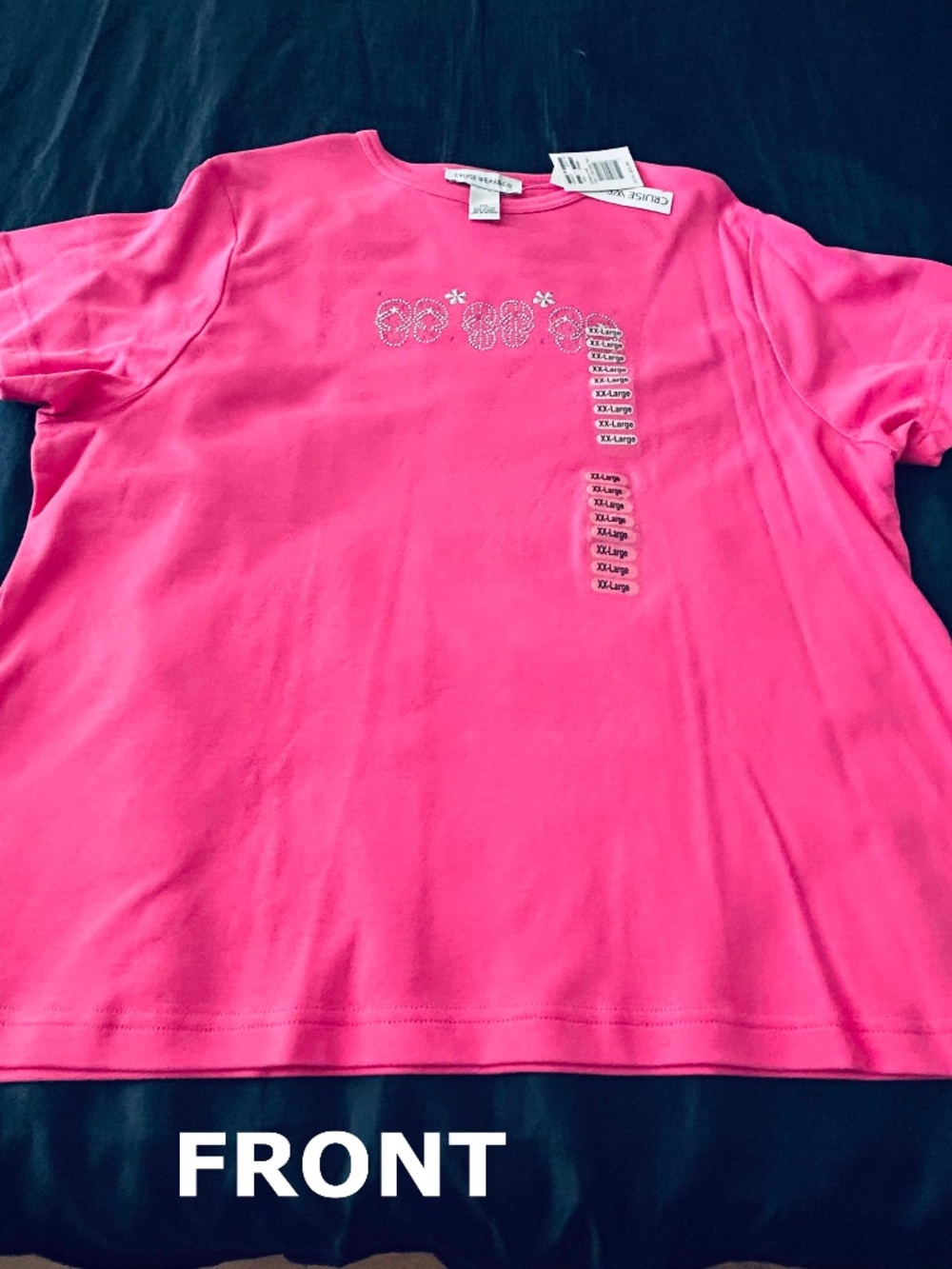 T-SHIRT, ROUND NECK, PINK, SIZE XXL, SEQUIN DETAILS ON FRONT, COTTON, STRETCHY,